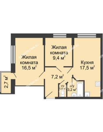 2 комнатная квартира 55,61 м² в ЖК Цветы, дом № 10