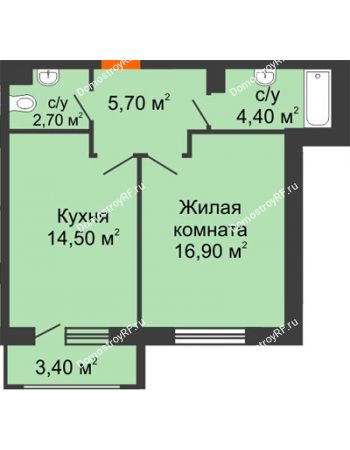 1 комнатная квартира 45,9 м² в ЖК Италия, дом Литер 9