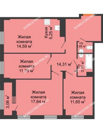 4 комнатная квартира 81,25 м² - ЖК Каскад на Ленина